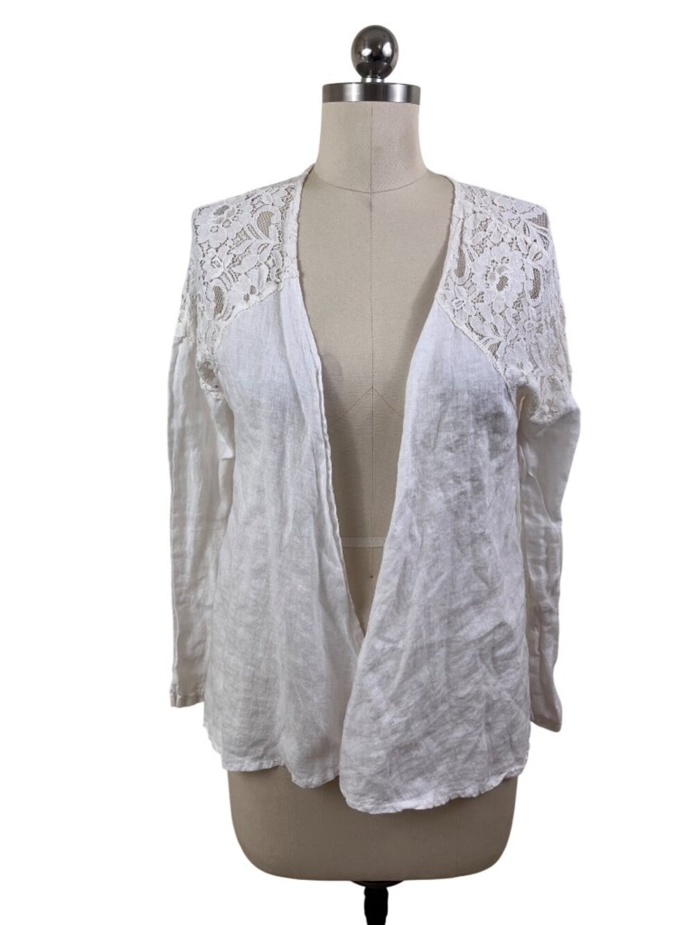 Bellaumbra Italy Linen Crochet Cardigan Womens Small White Long Sleeve Cottage